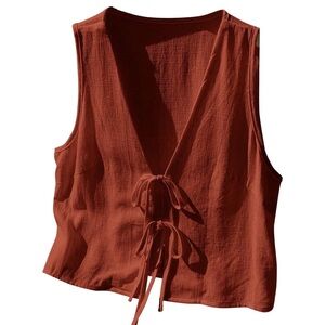 Boho Rust Tie-Front Sleeveless Top